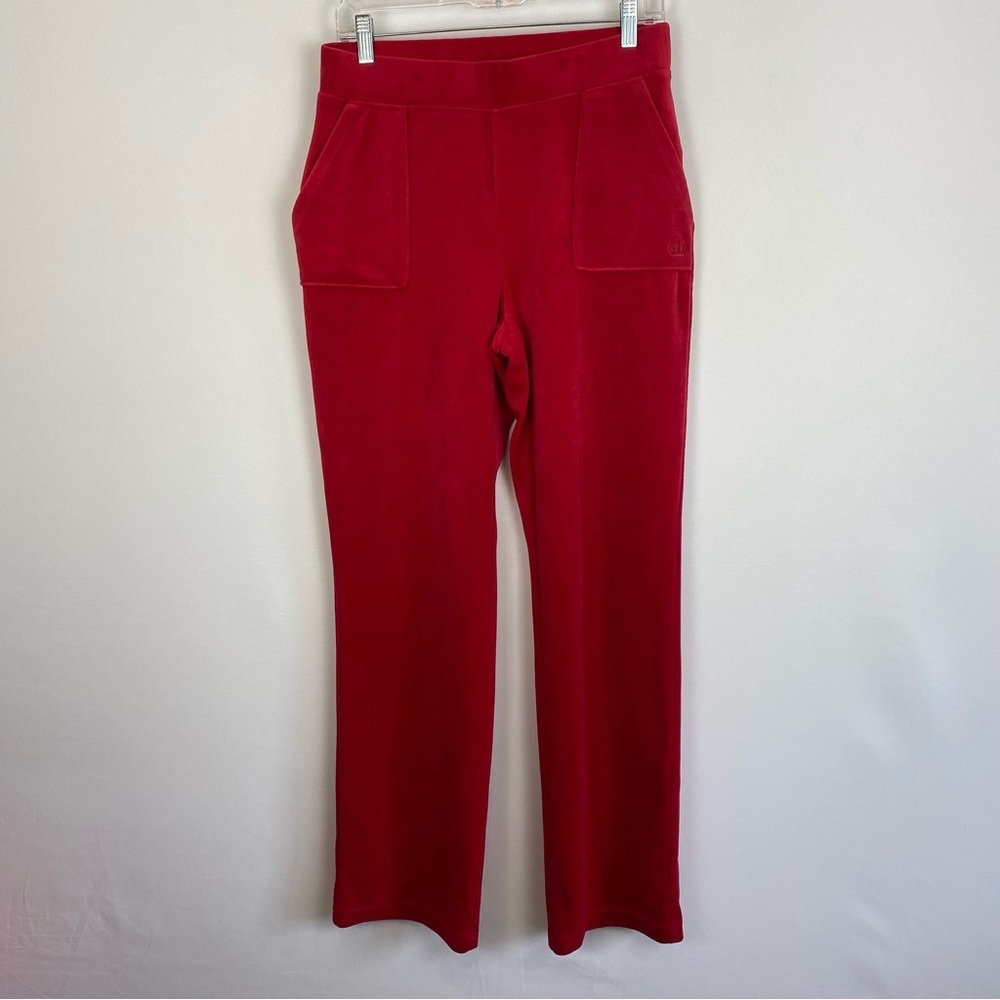 Juicy Couture Red Velour Lounge Pants Womens Medium Straight Leg Crown Logo
